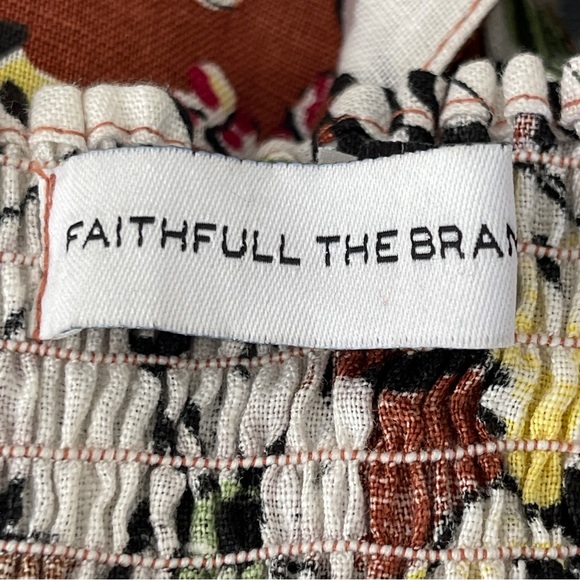 FAITHFULL The Brand Women's Brown Floral Front Knot Crop Top 100% Linen Size 4 - Picture 7 of 10